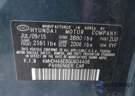 2016 Hyundai Elantra Value Edition из США, поврежденный, VIN KMHDH4AE8GU604406